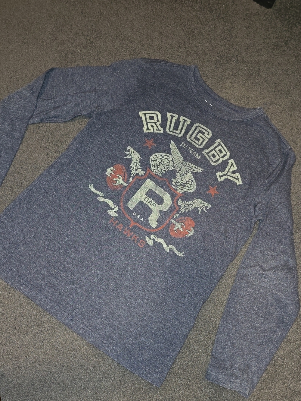 GAP Blue Long-Sleeve 'Rugby' Crest Graphic Tee
